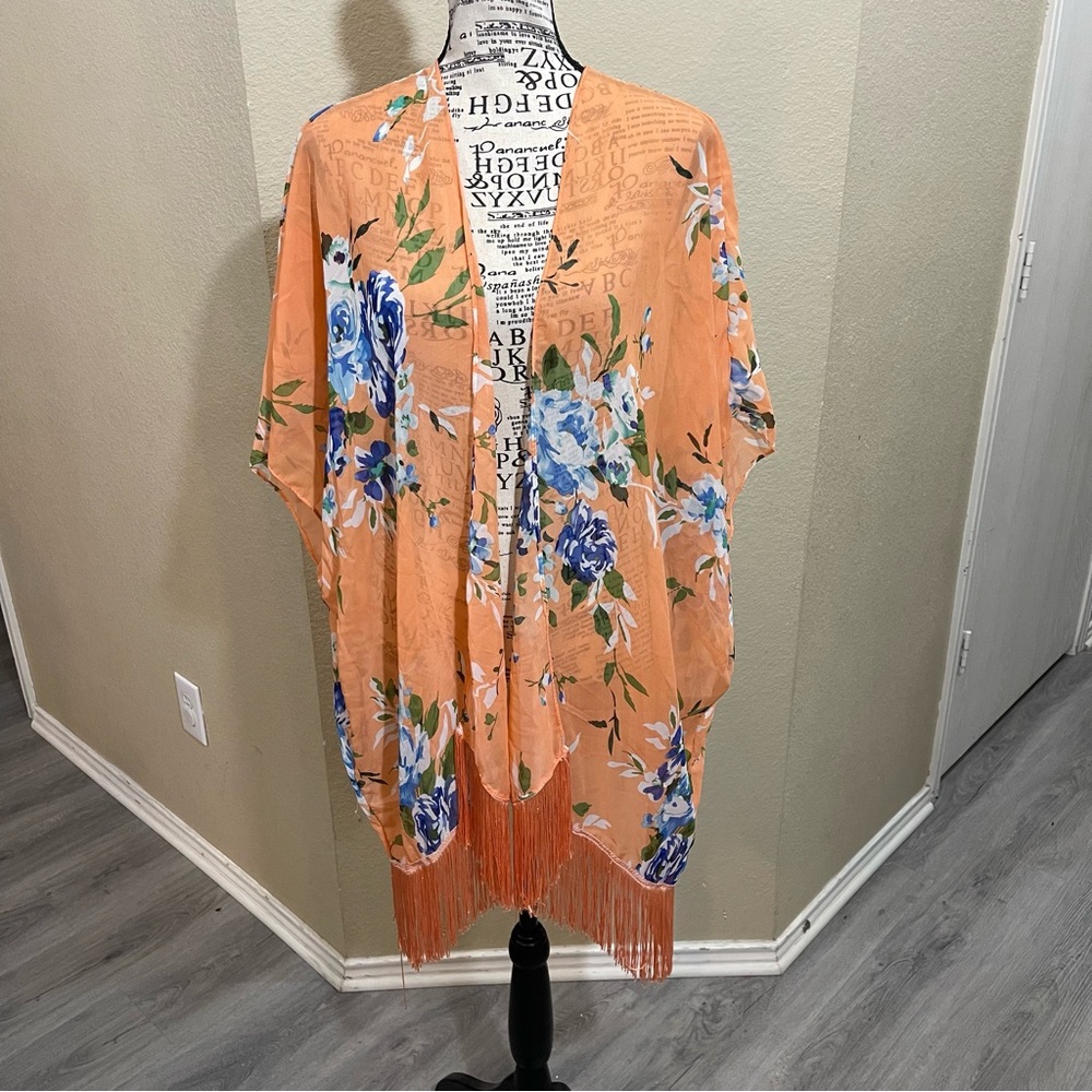 Floral Orange‎ Kimono Robe